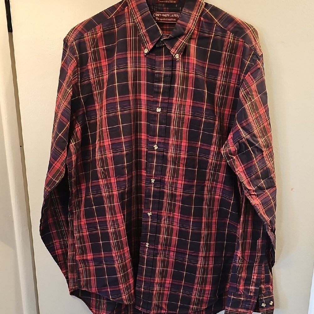 Mens Chaps Red and Blue Casual Button Down Shirt